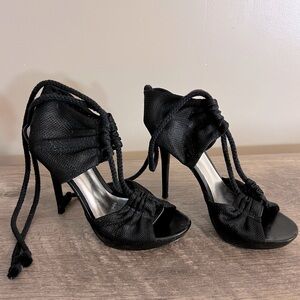 Bakers Black Tie stiletto High Heels Shoes Open Toe Formal Prom Hoco Sz 6.5 B